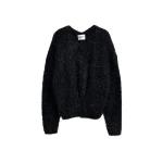 Essentiel Antwerp Black textured cardigan with metallic finish - Essentiel Antwerp Knitwear - Colorful Belgian Design - Shop at Coveti