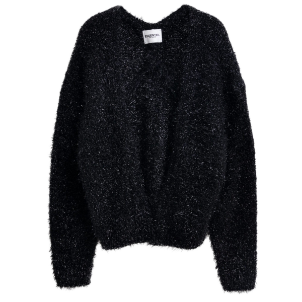 Essentiel Antwerp Black textured cardigan with metallic finish - Essentiel Antwerp Knitwear - Colorful Belgian Design - Shop at Coveti