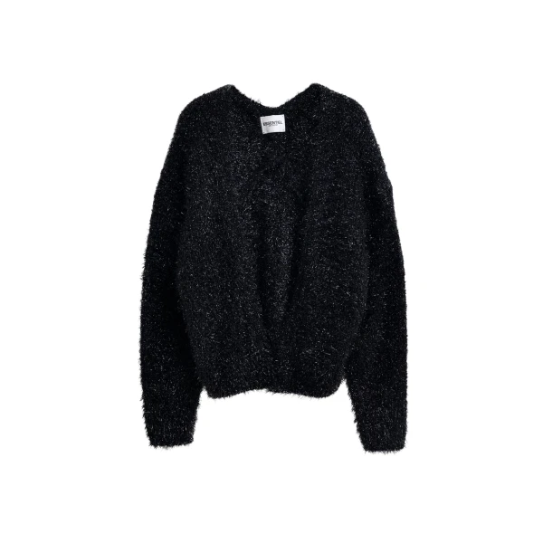 Essentiel Antwerp Black textured cardigan with metallic finish - Essentiel Antwerp Knitwear - Colorful Belgian Design - Shop at Coveti