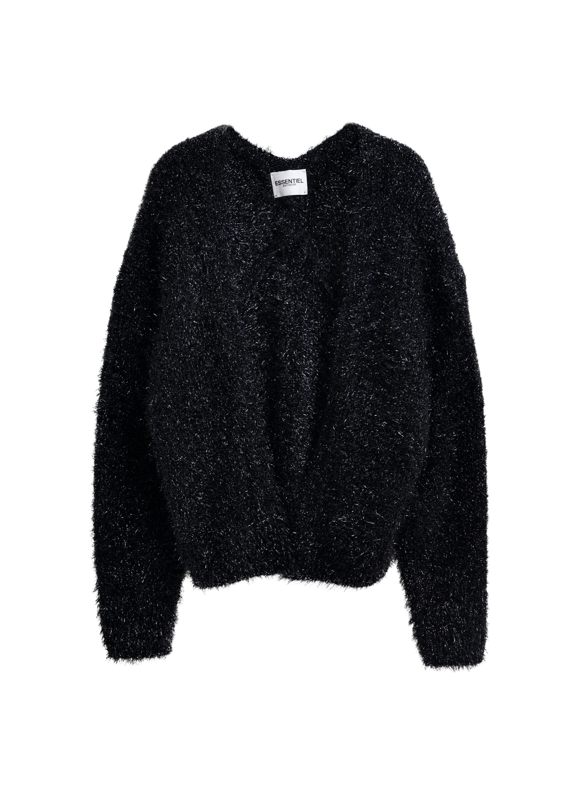Essentiel Antwerp Black textured cardigan with metallic finish - Essentiel Antwerp Knitwear - Colorful Belgian Design - Shop at Coveti