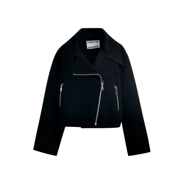 Essentiel Antwerp Black wool double-faced jacket - Essentiel Antwerp Jackets - Colorful Belgian Design - Shop at Coveti