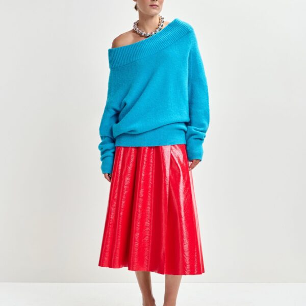 Essentiel Antwerp Blue alpaca wool-blend off-shoulder knit sweater - Essentiel Antwerp Knitwear - Colorful Belgian Design - Shop at Coveti