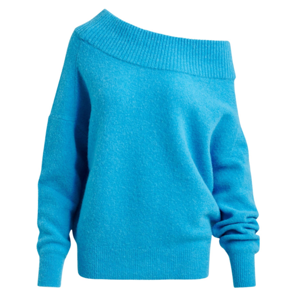 Essentiel Antwerp Blue alpaca wool-blend off-shoulder knit sweater - Essentiel Antwerp Knitwear - Colorful Belgian Design - Shop at Coveti