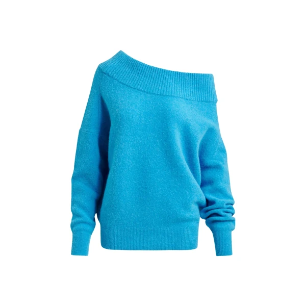 Essentiel Antwerp Blue alpaca wool-blend off-shoulder knit sweater - Essentiel Antwerp Knitwear - Colorful Belgian Design - Shop at Coveti