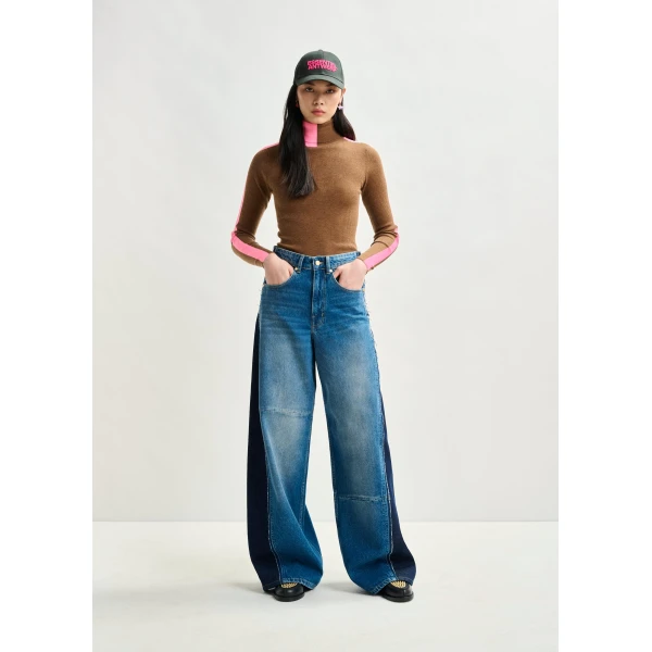 Essentiel Antwerp Blue and dark blue wide-leg contrast panel jeans, view 2