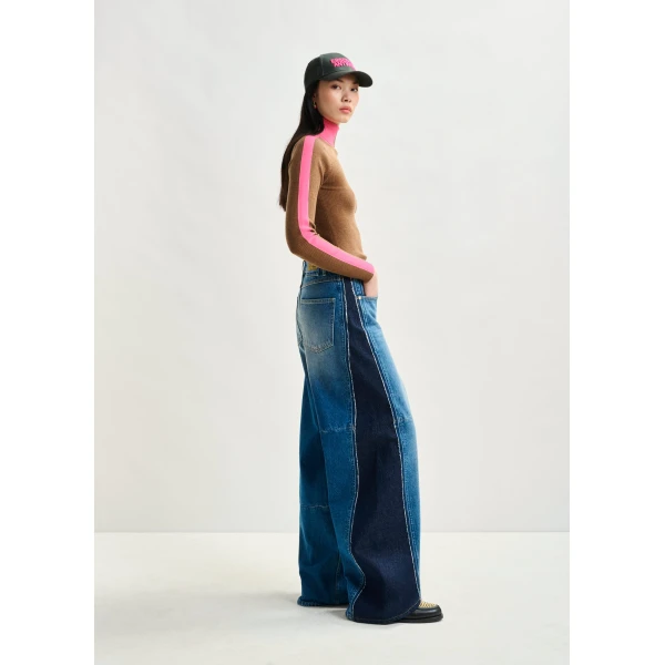 Essentiel Antwerp Blue and dark blue wide-leg contrast panel jeans, view 3