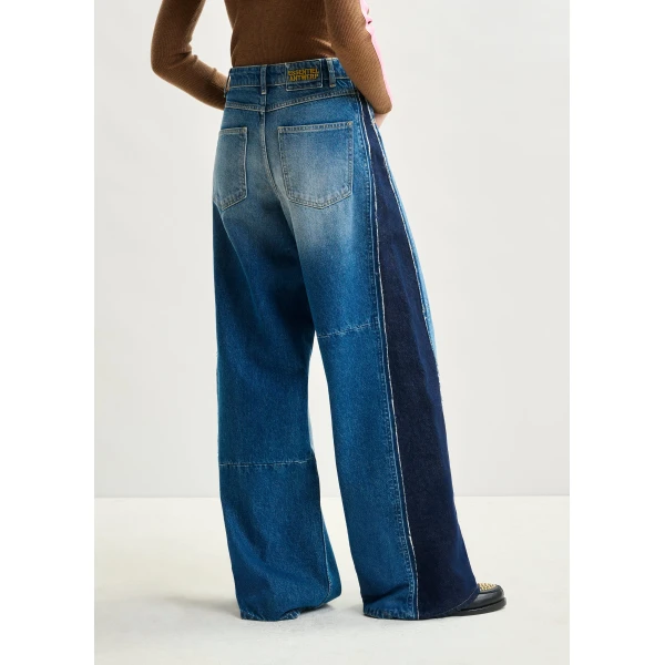 Essentiel Antwerp Blue and dark blue wide-leg contrast panel jeans, view 4