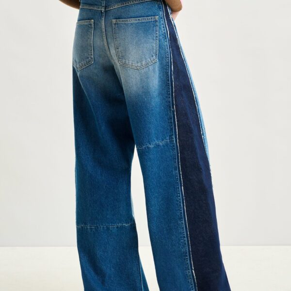 Essentiel Antwerp Blue and dark blue wide-leg contrast panel jeans - Essentiel Antwerp Pants - Colorful Belgian Design - Shop at Coveti