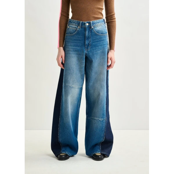 Essentiel Antwerp Blue and dark blue wide-leg contrast panel jeans, view 5