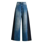 Essentiel Antwerp Blue and dark blue wide-leg contrast panel jeans - Essentiel Antwerp Pants - Colorful Belgian Design - Shop at Coveti