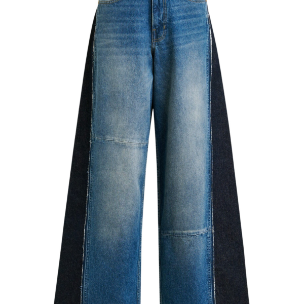 Essentiel Antwerp Blue and dark blue wide-leg contrast panel jeans - Essentiel Antwerp Pants - Colorful Belgian Design - Shop at Coveti