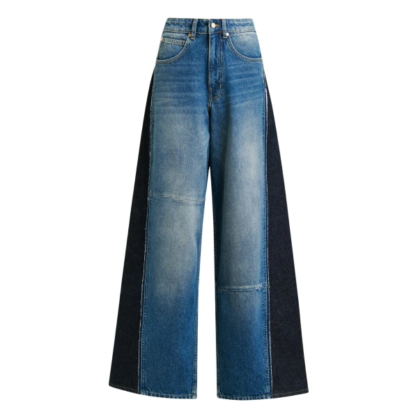 Essentiel Antwerp Blue and dark blue wide-leg contrast panel jeans - Essentiel Antwerp Pants - Colorful Belgian Design - Shop at Coveti