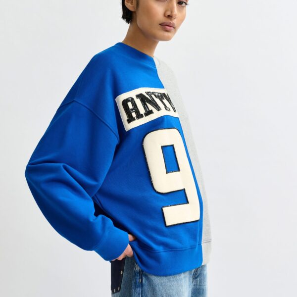 Essentiel Antwerp Blue and grey split-panel appliquéd cotton sweatshirt - Essentiel Antwerp Shirts - Colorful Belgian Design - Shop at Coveti