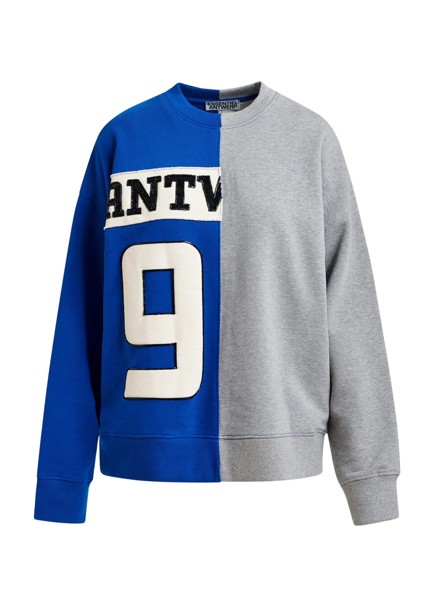 Blue-and-grey-split-panel-appliqued-cotton-sweatshirt-Essentiel-Antwerp-Shirts-scaled47810_nobg Essentiel Antwerp Blue and grey split-panel appliquéd cotton sweatshirt - Essentiel Antwerp Shirts - Colorful Belgian Design - Shop at Coveti