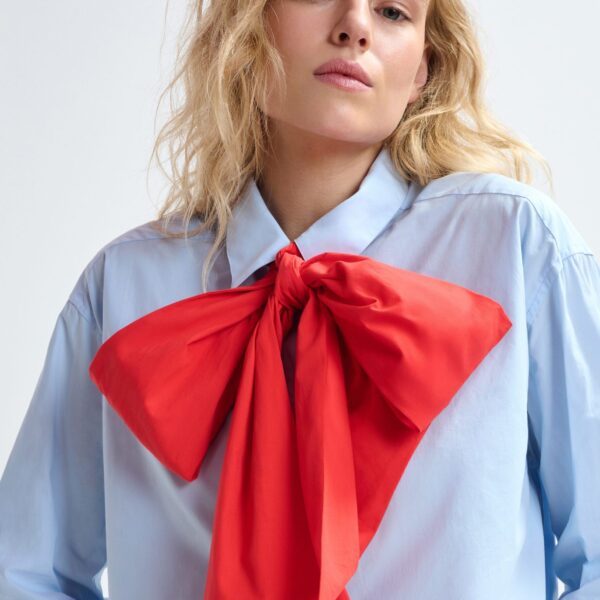 Essentiel Antwerp Blue and red cotton shirt with removable bow tie - Essentiel Antwerp Shirts - Colorful Belgian Design - Shop at Coveti