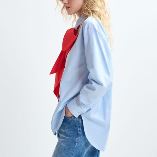 Essentiel Antwerp Blue and red cotton shirt with removable bow tie - Essentiel Antwerp Shirts - Colorful Belgian Design - Shop at Coveti