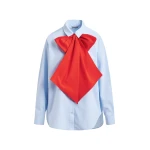 Essentiel Antwerp Blue and red cotton shirt with removable bow tie - Essentiel Antwerp Shirts - Colorful Belgian Design - Shop at Coveti
