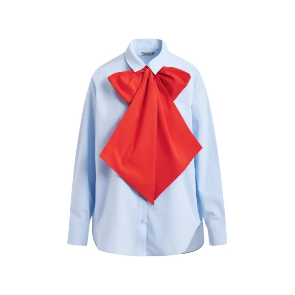 Essentiel Antwerp Blue and red cotton shirt with removable bow tie - Essentiel Antwerp Shirts - Colorful Belgian Design - Shop at Coveti