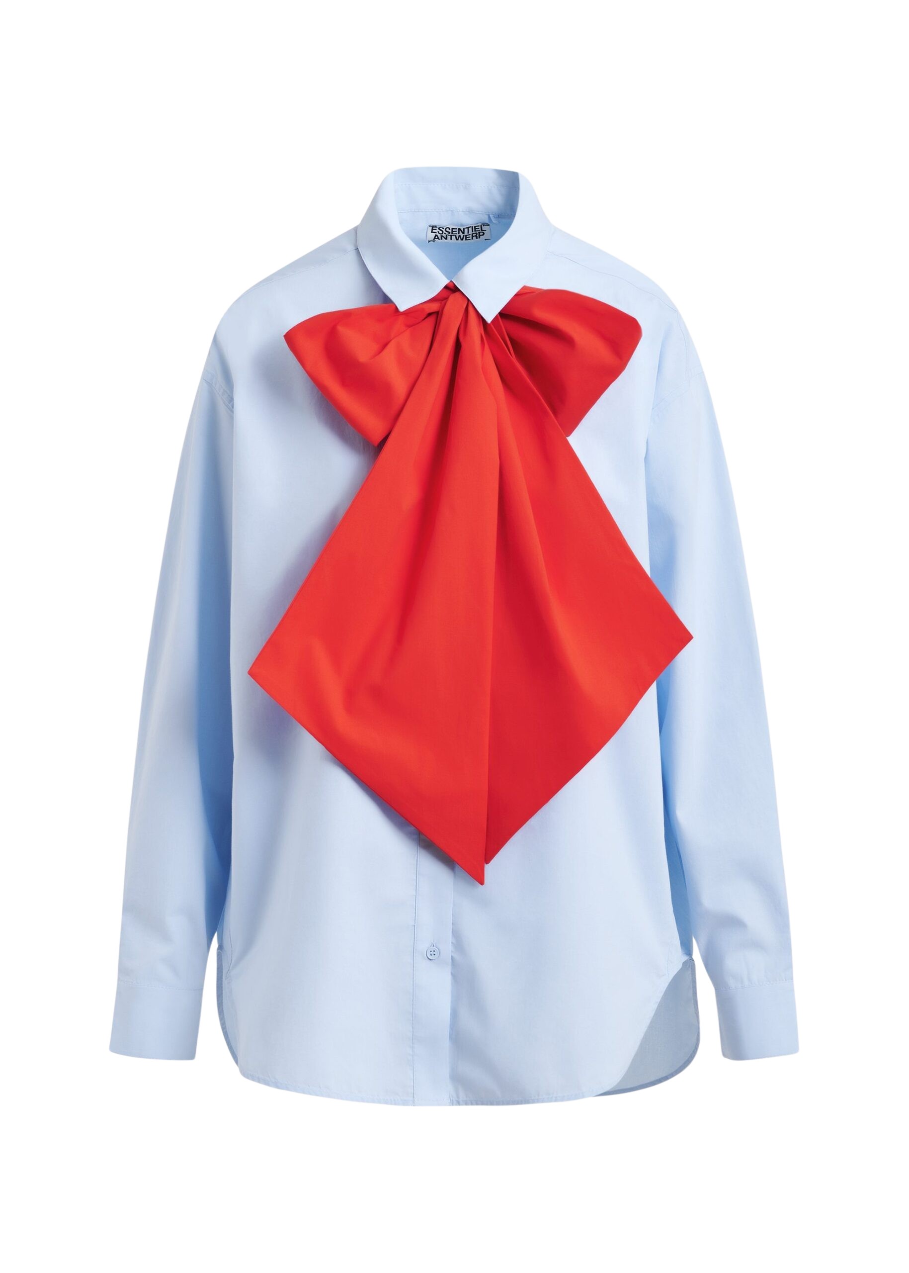 Essentiel Antwerp Blue and red cotton shirt with removable bow tie - Essentiel Antwerp Shirts - Colorful Belgian Design - Shop at Coveti
