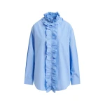 Essentiel Antwerp Blue and white oversized striped cotton shirt with ruffle details - Essentiel Antwerp Shirts - Colorful Belgian Design - Shop at Coveti