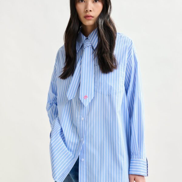Essentiel Antwerp Blue and white striped shirt with removable tie - Essentiel Antwerp Shirts - Colorful Belgian Design - Shop at Coveti