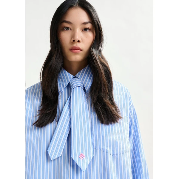 Essentiel Antwerp Blue and white striped shirt with removable tie, view 3