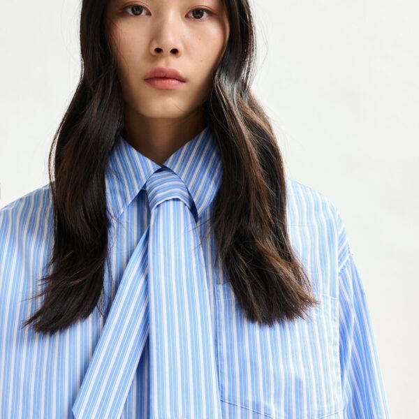 Essentiel Antwerp Blue and white striped shirt with removable tie - Essentiel Antwerp Shirts - Colorful Belgian Design - Shop at Coveti