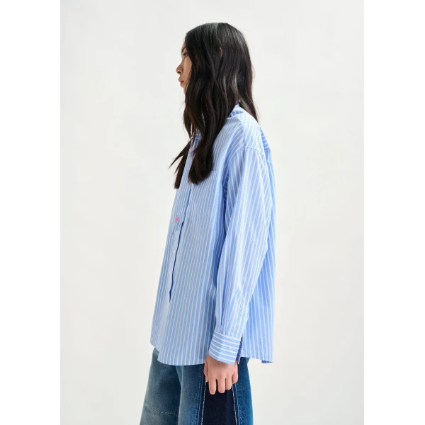 Essentiel Antwerp Blue and white striped shirt with removable tie, view 4