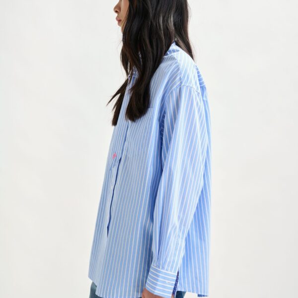 Essentiel Antwerp Blue and white striped shirt with removable tie - Essentiel Antwerp Shirts - Colorful Belgian Design - Shop at Coveti