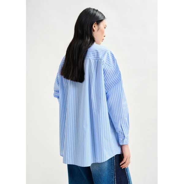 Essentiel Antwerp Blue and white striped shirt with removable tie, view 5