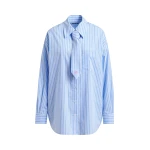 Essentiel Antwerp Blue and white striped shirt with removable tie - Essentiel Antwerp Shirts - Colorful Belgian Design - Shop at Coveti