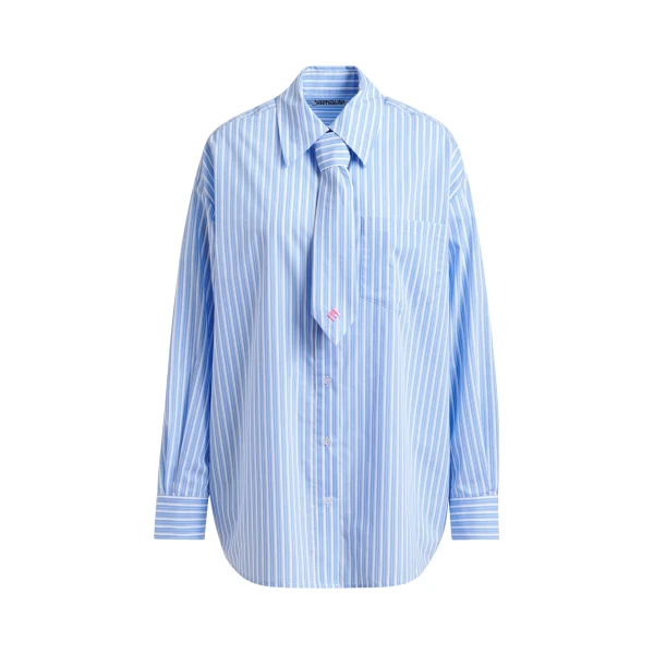 Essentiel Antwerp Blue and white striped shirt with removable tie - Essentiel Antwerp Shirts - Colorful Belgian Design - Shop at Coveti