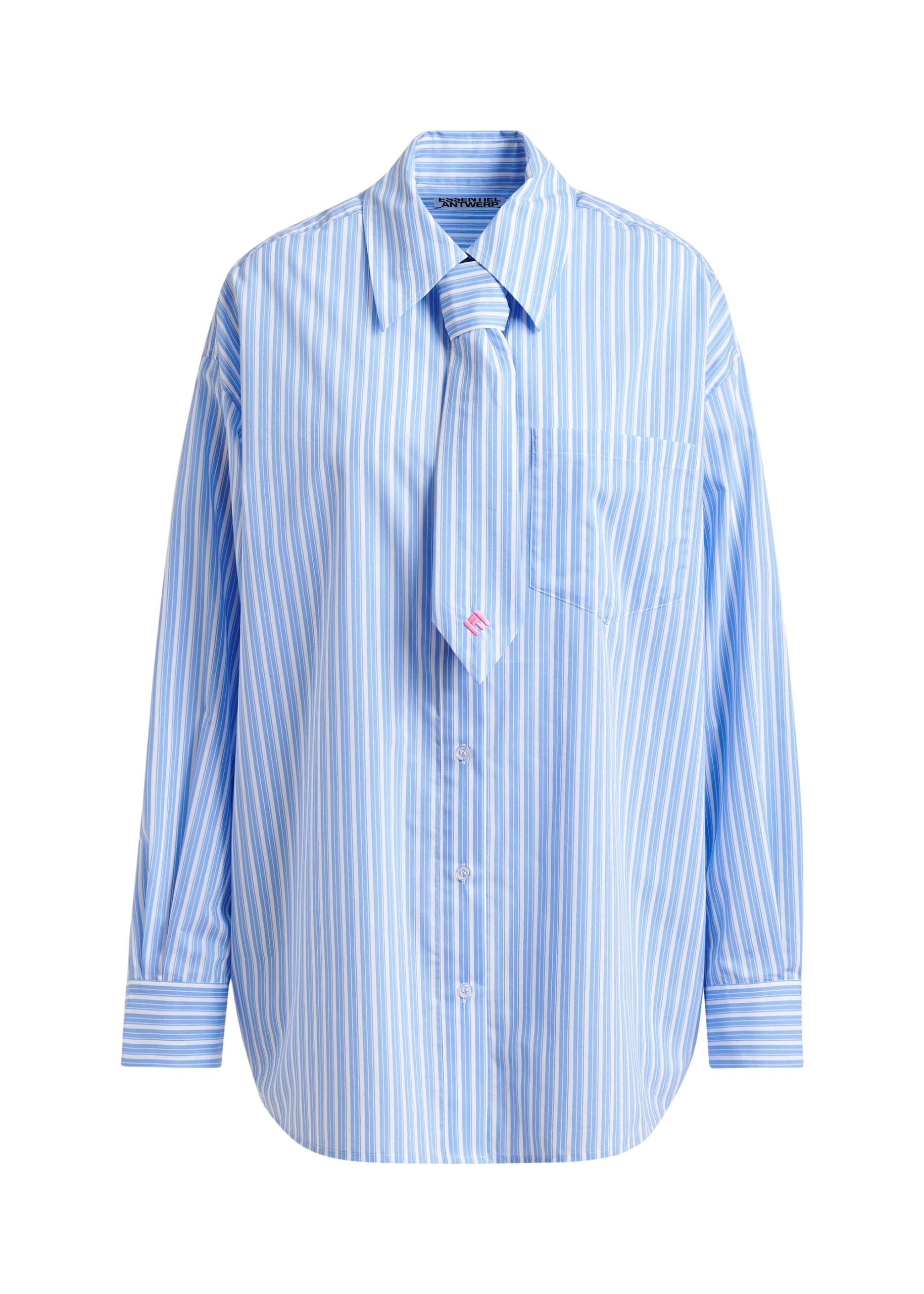Essentiel Antwerp Blue and white striped shirt with removable tie - Essentiel Antwerp Shirts - Colorful Belgian Design - Shop at Coveti
