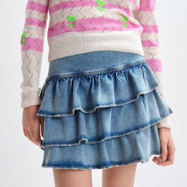Essentiel Antwerp Blue cotton miniskirt with ruffle details - Essentiel Antwerp Skirts - Colorful Belgian Design - Shop at Coveti