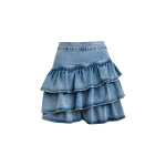 Essentiel Antwerp Blue cotton miniskirt with ruffle details - Essentiel Antwerp Skirts - Colorful Belgian Design - Shop at Coveti