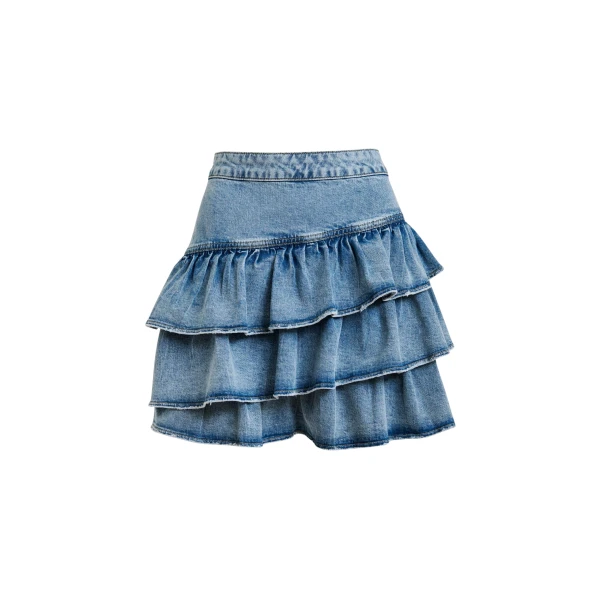 Essentiel Antwerp Blue cotton miniskirt with ruffle details - Essentiel Antwerp Skirts - Colorful Belgian Design - Shop at Coveti