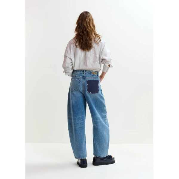 Essentiel Antwerp Blue distressed organic cotton cropped barrel-leg jeans, view 3