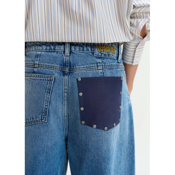 Essentiel Antwerp Blue distressed organic cotton cropped barrel-leg jeans, view 4