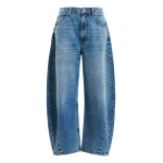 Essentiel Antwerp Blue distressed organic cotton cropped barrel-leg jeans - Essentiel Antwerp Pants - Colorful Belgian Design - Shop at Coveti
