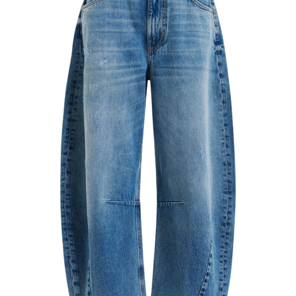 Essentiel Antwerp Blue distressed organic cotton cropped barrel-leg jeans - Essentiel Antwerp Pants - Colorful Belgian Design - Shop at Coveti