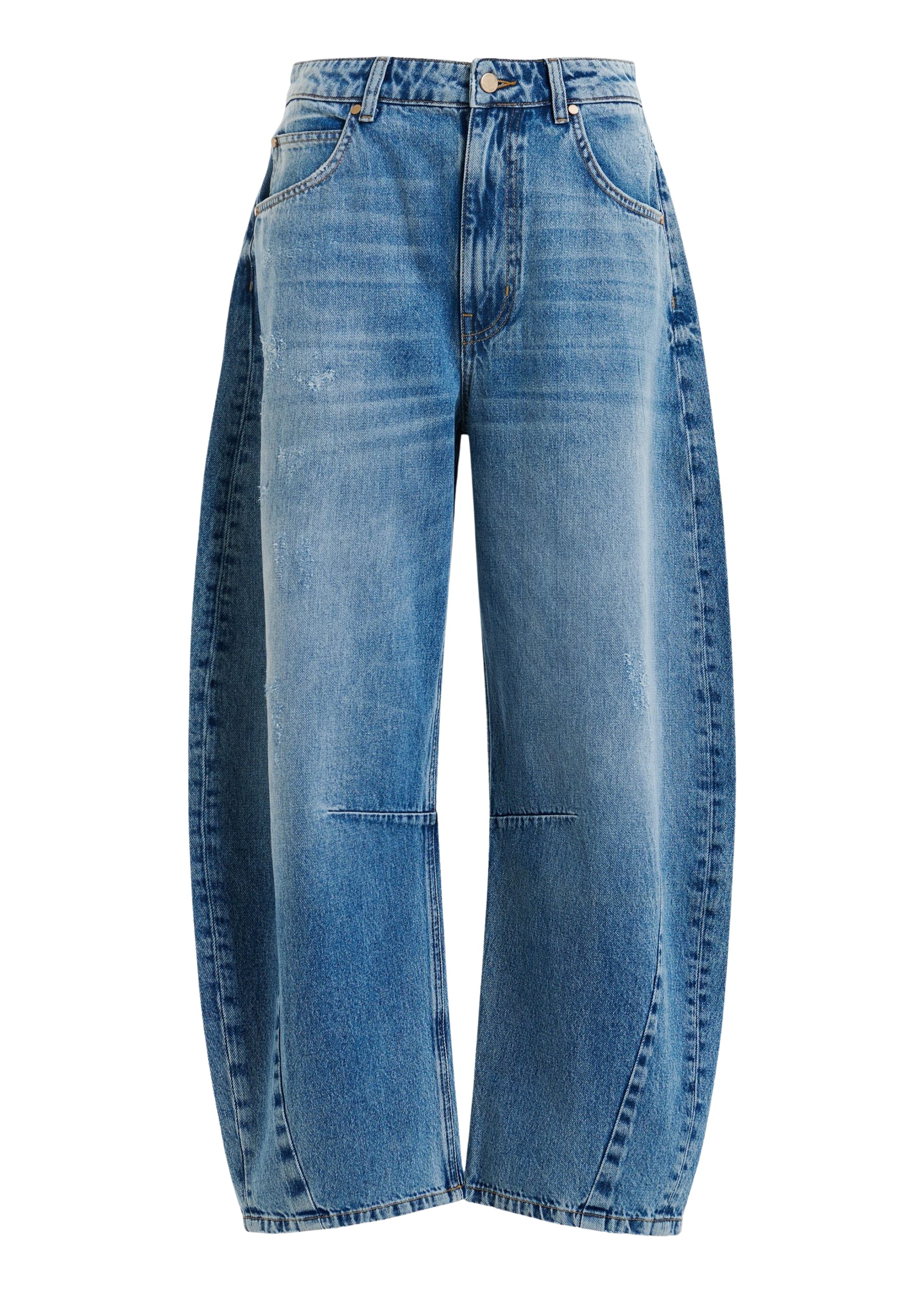 Essentiel Antwerp Blue distressed organic cotton cropped barrel-leg jeans