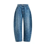 Essentiel Antwerp Blue floral-print barrel-leg cropped jeans - Essentiel Antwerp Pants - Colorful Belgian Design - Shop at Coveti