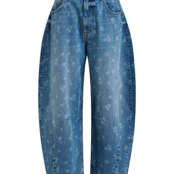 Essentiel Antwerp Blue floral-print barrel-leg cropped jeans - Essentiel Antwerp Pants - Colorful Belgian Design - Shop at Coveti