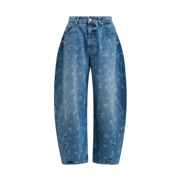 Essentiel Antwerp Blue floral-print barrel-leg cropped jeans - Essentiel Antwerp Pants - Colorful Belgian Design - Shop at Coveti