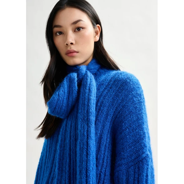 Essentiel Antwerp Blue mohair-blend ribbed sweater with pussy-bow tie, view 5