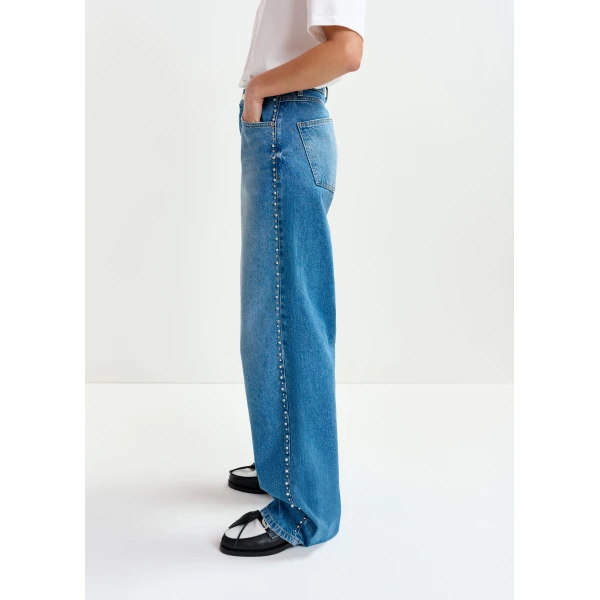 Essentiel Antwerp Blue straight leg jeans with pearl and stud embellishments, view 4