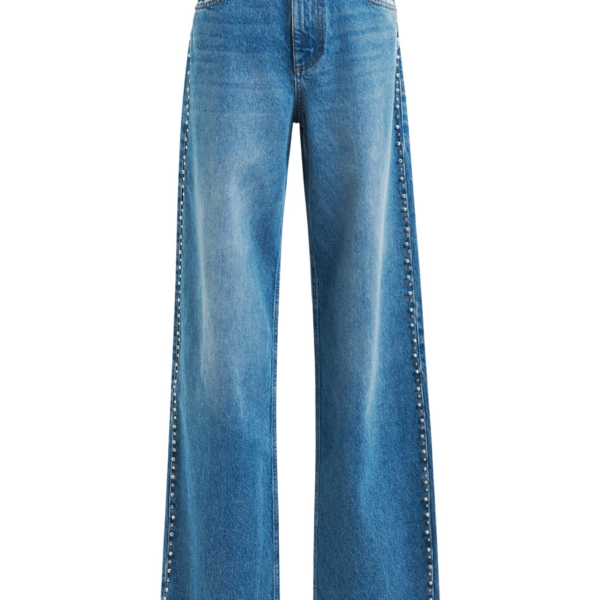 Essentiel Antwerp Blue straight leg jeans with pearl and stud embellishments - Essentiel Antwerp Pants - Colorful Belgian Design - Shop at Coveti