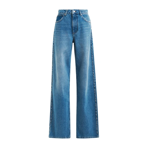 Essentiel Antwerp Blue straight leg jeans with pearl and stud embellishments - Essentiel Antwerp Pants - Colorful Belgian Design - Shop at Coveti