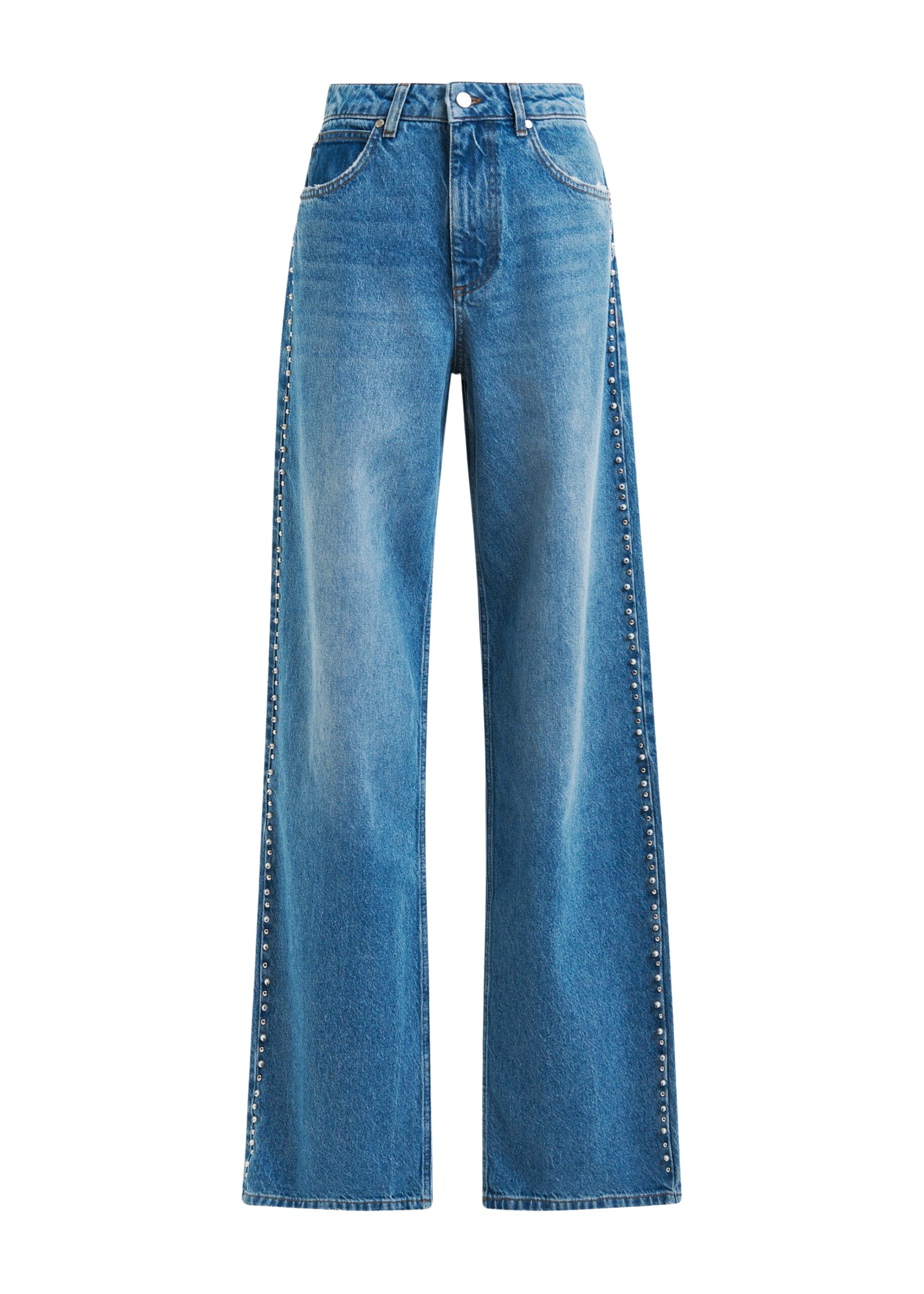 Essentiel Antwerp Blue straight leg jeans with pearl and stud embellishments