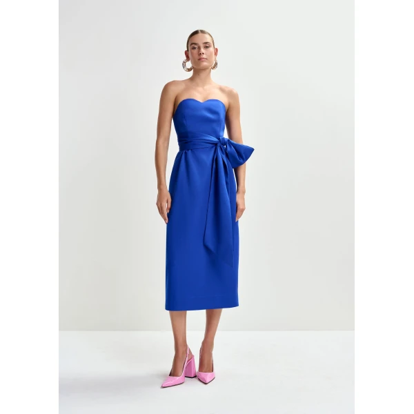 Essentiel Antwerp Blue strapless midi dress with wrap-belt, view 2
